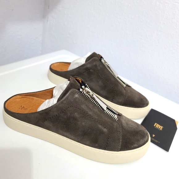 FRYE Lena Zip Up Mules Slip-On Sneakers in Grigio Gray Suede Color - Picture 2 of 10